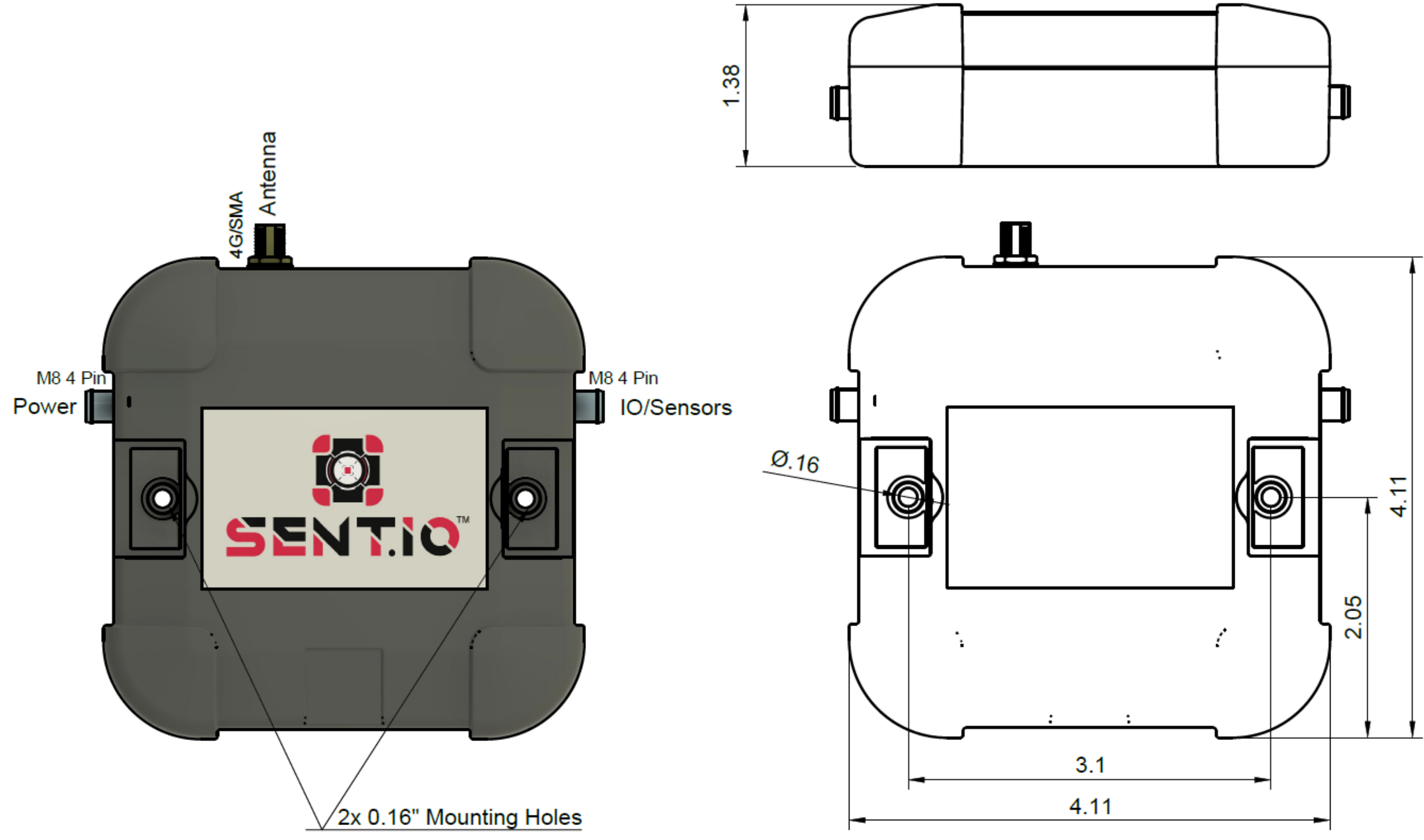 D6 Labs Sent.io™Ambient Temperature SensorMechanical Drawing